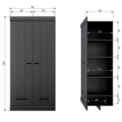 WOOOD Zwarte Kledingkast 2-deurs Met Lades 19 WOOOD Zwarte Kledingkast 2-deurs Met Lades -WOOOD Verkoopwinkel zwarte kledingkast 2deurs met lades woood connect 10